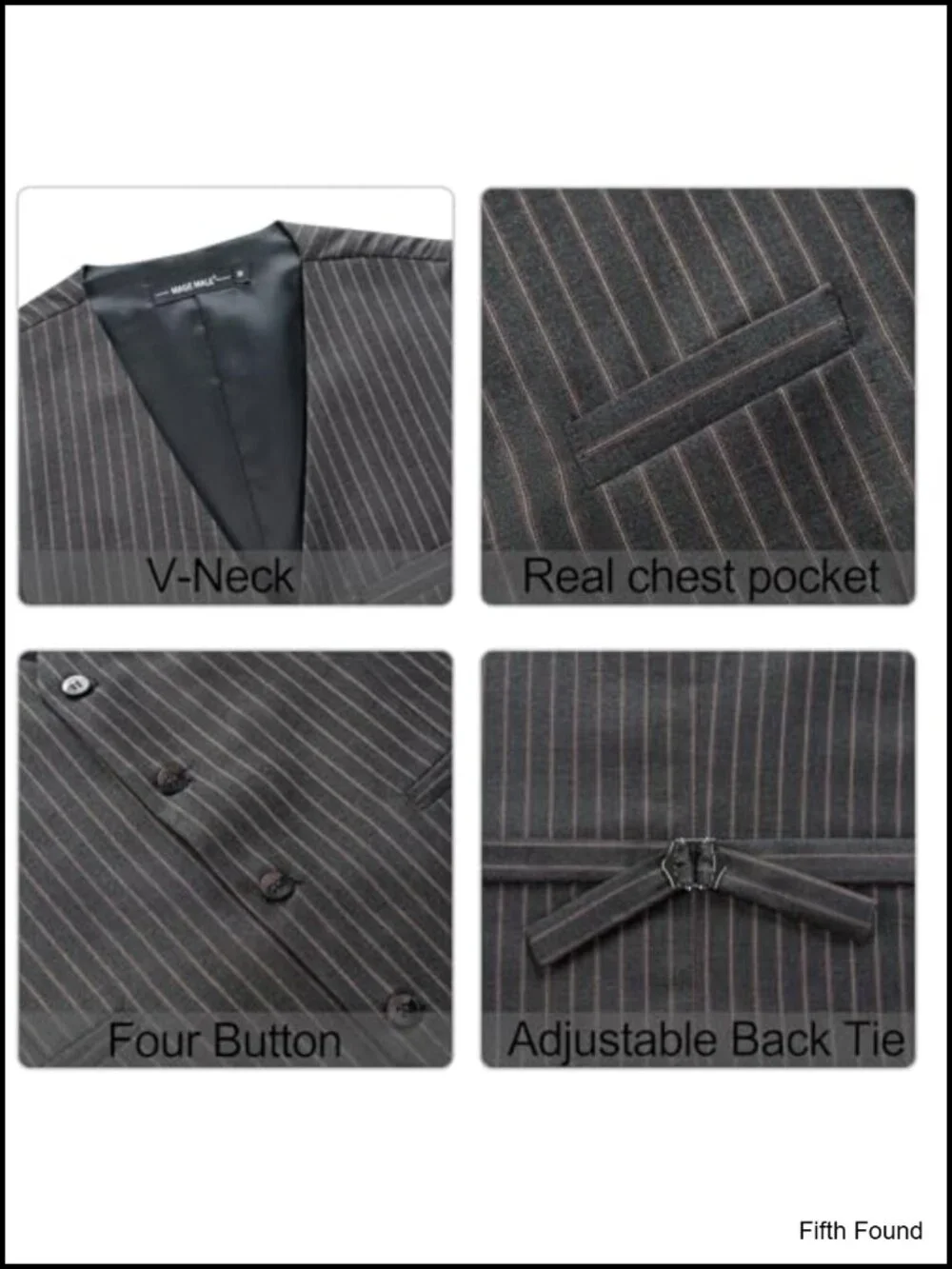 Men's Pinstripe Suit 2 Piece Vest and Pants Set Slim Fit Wedding Tuxedo